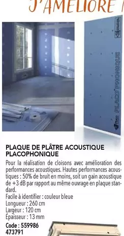 Plaque De Platre Acoutique Placophonique offre sur SAMSE