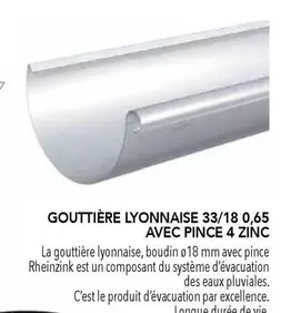 Gouttière Lyonnaise 33/18 0,65 Avec Pince 4 Zinc offre sur SAMSE