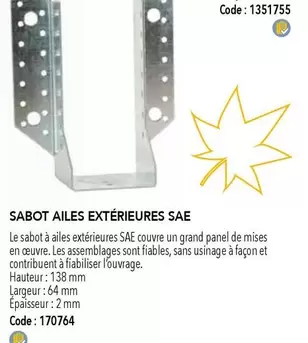 Sabot Ailes Extérieures Sae offre sur SAMSE