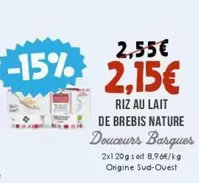 Riz Au Lait De Brebis Nature offre à 2,15€ sur Naturalia