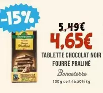 Tablette Chocolat Noir Fourré Praliné offre à 4,65€ sur Naturalia