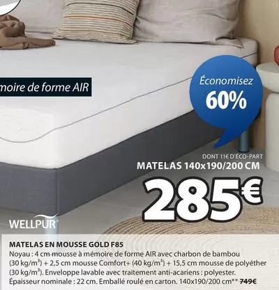 wellpur - matelas en mousse gold f85