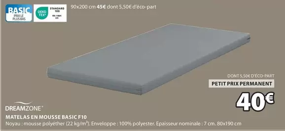 dreamzone - matelas en mousse basic f10