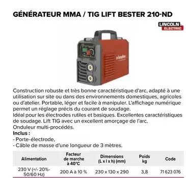 Involution - Générateur Mma/tig Lift Bester 210-nd offre sur Prolians