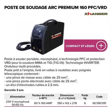 Xhander - Poste De Soudage Arc Premium 160 Pfc/vrd offre sur Prolians