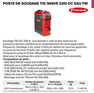 TOUS - Poste De Soudage Tig Wave 2301 Dc Eau Fm offre sur Prolians