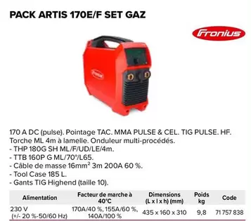 Artis - Pack  170e/f Set Gaz offre sur Prolians