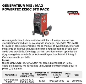 Std Wi-fi - Générateur Mig/Mag Powertec I320C Std Pack offre sur Prolians