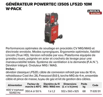 Mg - Générateur Powertec I350s Lf52d 10m W-pack offre sur Prolians