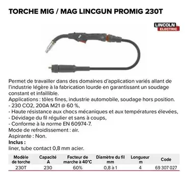 Torche Mig / Mag Lincgun Pronig 230t offre sur Prolians