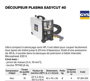 Gys - Découpeur Plasma Easycut 40 offre sur Prolians