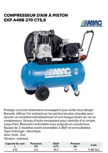 Compresseur D'air À Piston Exp A49b 270 Ct5.5 offre sur Prolians