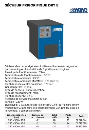 Sécheur Frigorifique Dry E offre sur Prolians