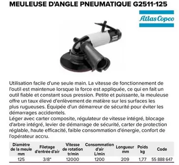 Meuleuse D'angle Pneumatique G2511-125 offre sur Prolians