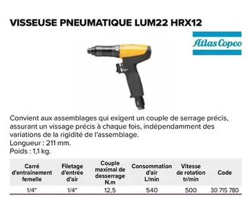 Visseuse Pneumatique Lum22 Hrx12 offre sur Prolians