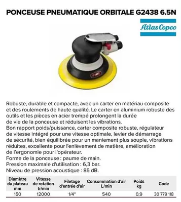 Ponceuse Pneumatique Orbitale G2438 6.5n offre sur Prolians