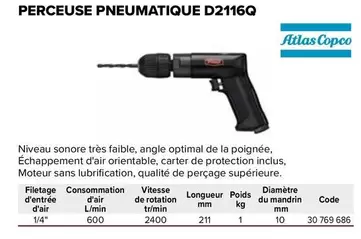 Perceuse Pneumatique D2116q offre sur Prolians