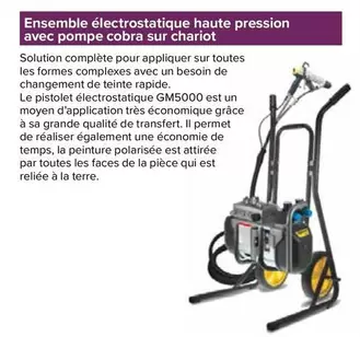 Ensemble Électrostatique Haute Pression Avec Pompete Cobra Sur Chariot offre sur Prolians