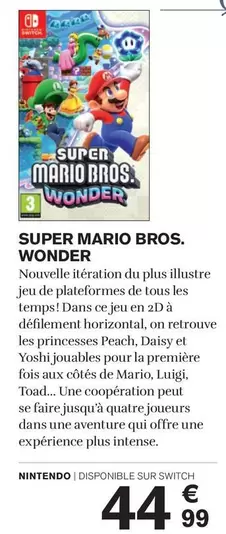 Nintendo - Super Mario Bros. Wonder offre à 44,99€ sur Carrefour City