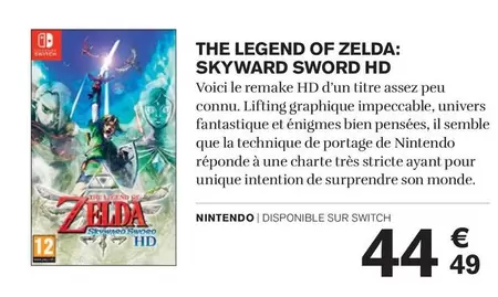 Nintendo - The Legend Of Zelda: Skyward Sword Hd offre à 44,49€ sur Carrefour Market