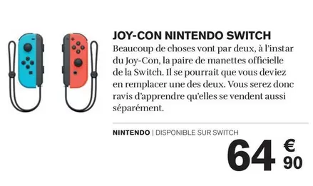 Nintendo - Joy-Con Switch offre à 64,9€ sur Carrefour Express