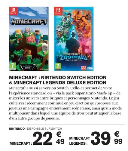 Offre spéciale : Minecraft Switch Edition & Minecraft Legends Deluxe Edition - Découvrez l'expérience deluxe ultime !