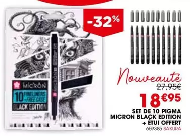 Sakura - Set De 10 Pigma Black Edition + Étui Offert offre à 18,95€ sur Rougier&Plé