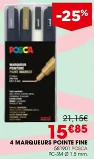 Posca - 4 Marqueurs Pointe Fine offre à 15,85€ sur Rougier&Plé