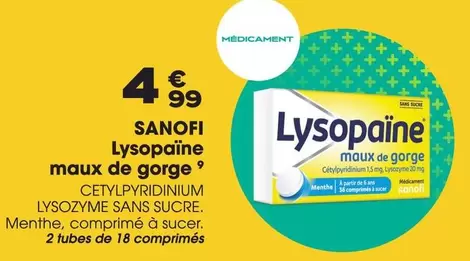 Sanofi - Lysopaine Max De Gorge offre à 4,99€ sur Aprium Pharmacie