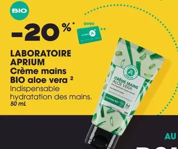 Laboratoire Aprium - Creme Mains Bio Aloe Vera 2 offre sur Aprium Pharmacie