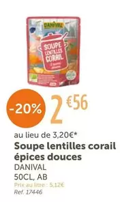 Danival - Soupe Lentilles Corail Épices Douces offre à 2,56€ sur L'Eau Vive