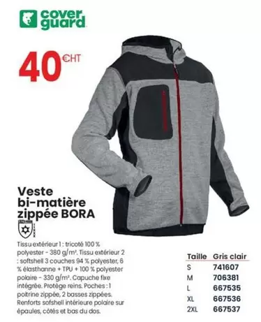 Cover Guard - Veste Bi Matière Zippée Bora offre à 40€ sur Au Forum du Bâtiment