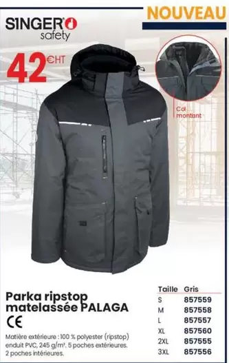 Singer - Parka Ripstop Matelassée  Palaga offre à 42€ sur Au Forum du Bâtiment