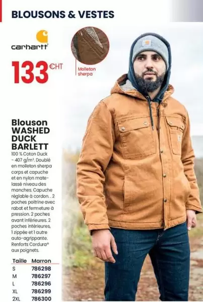 Carhartt - Blouson Washed Duck Barlett offre à 133€ sur Au Forum du Bâtiment