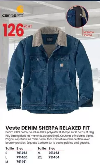 Carhartt - Veste Denim Sherpa Relaxed Fit offre à 126€ sur Au Forum du Bâtiment