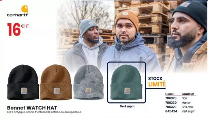 Carhartt - Bonnet Watch Hat offre à 16€ sur Au Forum du Bâtiment