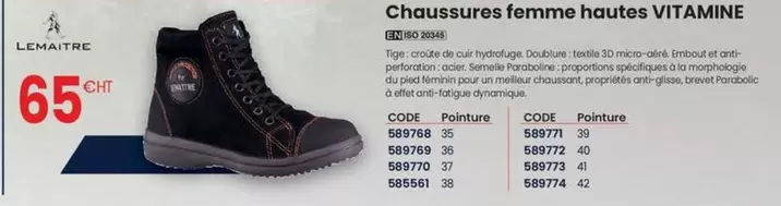 Lemaitre - Chaussures Femme Hautes Vitamine offre à 65€ sur Au Forum du Bâtiment