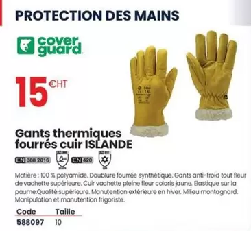 Cover Guard - Gants Thermiques Fourrés Cuir Islande offre à 15€ sur Au Forum du Bâtiment