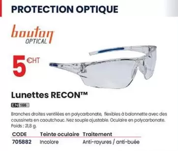 Bouton - Lunettes Recon™ offre à 5€ sur Au Forum du Bâtiment