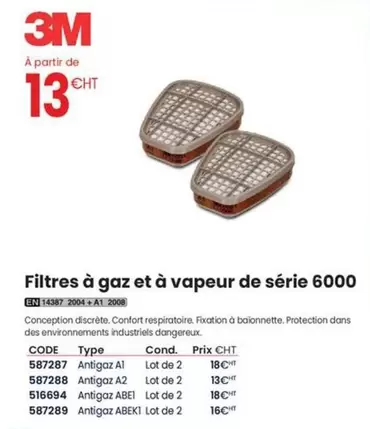 3M - Filtres À Gaz Et À Vapeur De Serie 6000 offre à 13€ sur Au Forum du Bâtiment