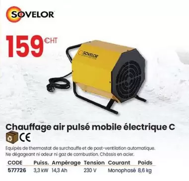 Sovelor - Chauffage Air Pulsé Mobile Électrique C offre à 159€ sur Au Forum du Bâtiment