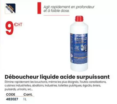 Déboucheur Liquide Acide Surpuissant offre à 9€ sur Au Forum du Bâtiment