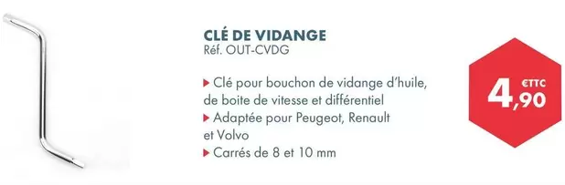 Clé De Vidange OUT-CVDG offre à 4,9€ sur Autodistribution