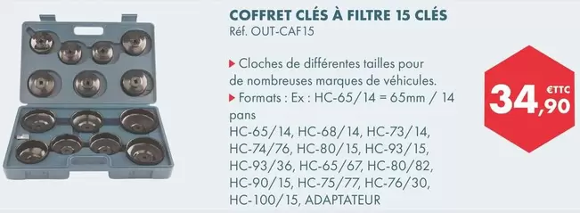 Coffret Clés À Filtre 15 Clés OUT-CAF15 offre à 34,9€ sur Autodistribution