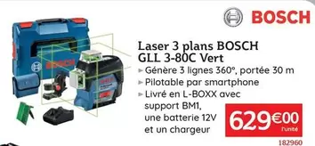 Bosch - Laser 3 Plans Gll 3-80C Vert offre à 629€ sur Quéguiner