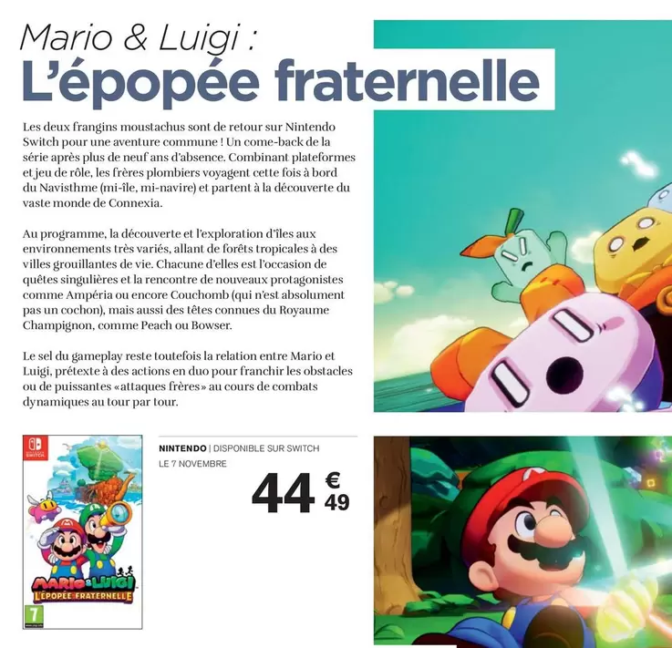 Nintendo -  Mario&Luigi , L'Epopee Fraternelle offre à 44,49€ sur Carrefour Contact