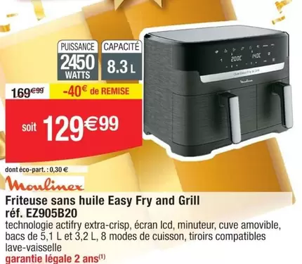 Moulinex - Friteuse Sans Huile Easy Fry And Grill Ez905b20 offre à 129,99€ sur Cora