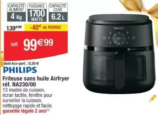 Philips - Friteuse Sans Huile Airfryer N.A320/ offre à 99,99€ sur Cora