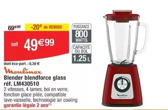 Moulinex - Blender Blendforce Glass Réf. Lm430510 offre à 49,99€ sur Cora