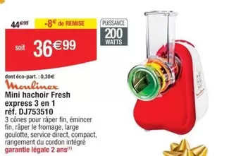 Moulinex - Mini Hachoir Fresh Express 3 En 1 Dj753510 offre à 36,99€ sur Cora